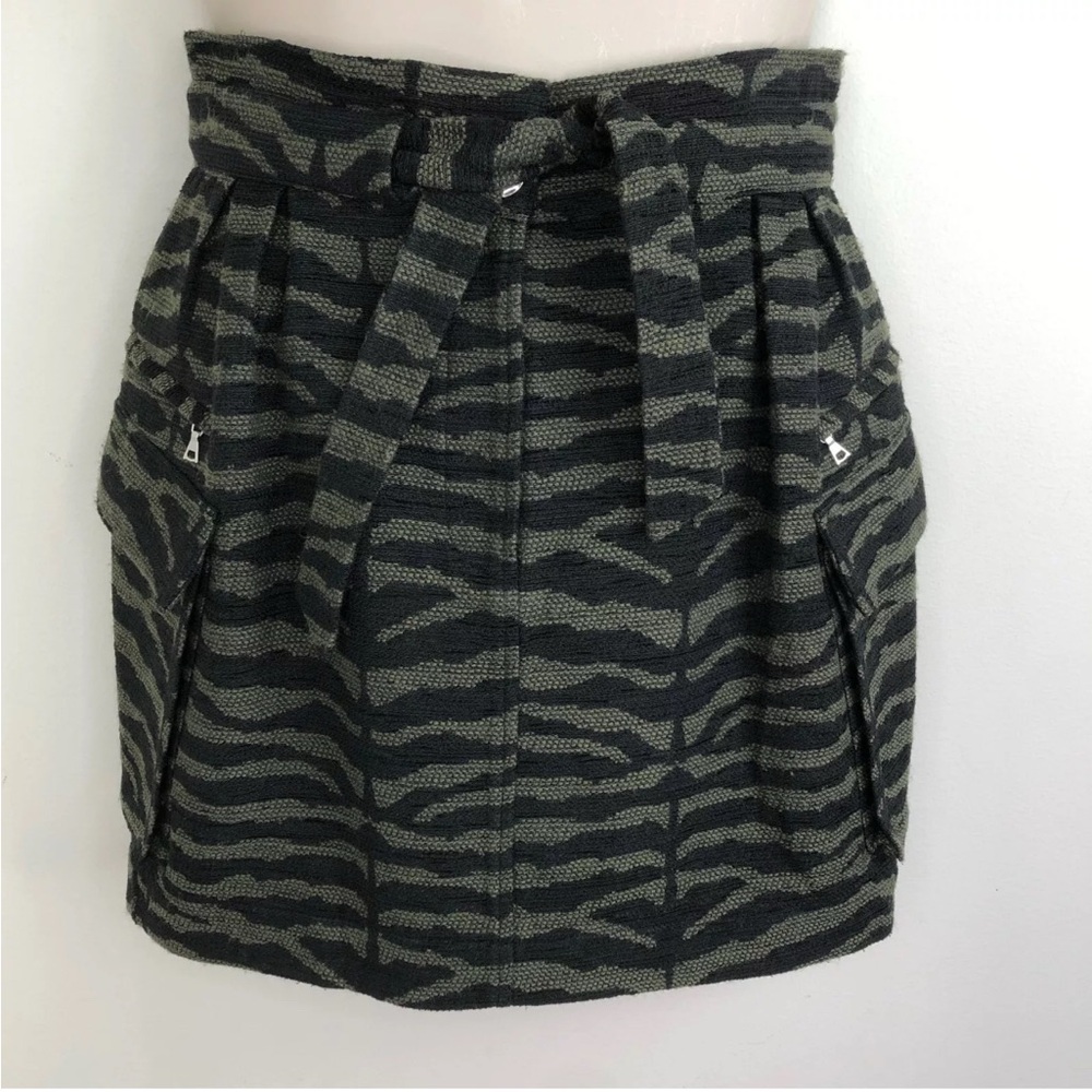 sass & bide Zebra Paper bag Mini Skirt in Olive & Black Size: EUR36/US2